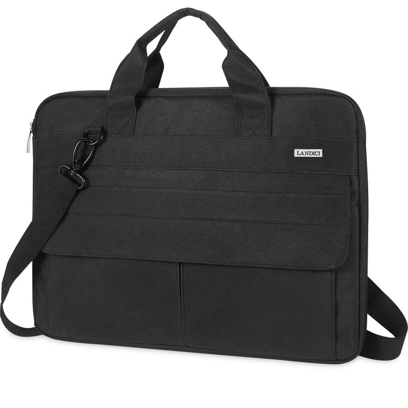 LANDICI Laptop Bag Carrying Case 15.6 Inch with Shoulder Strap, Slim Waterproof Computer Sleeve Cover Compatible with MacBook Pro 15/16, 15-16 Inch HP Acer Dell Lenovo ASUS Laptop, Black - Image 1